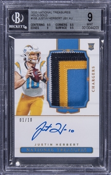 2020 Panini National Treasures Holo Gold #158 Justin Herbert Signed Patch Rookie Card (#01/10) - BGS MINT 9/BGS 10 - Pop 1 Highest Graded! 